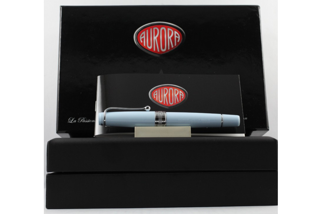 Aurora Limited Edition Optima Light Blue with Silver Trim, Flexible Fine Nib Fountain Pen