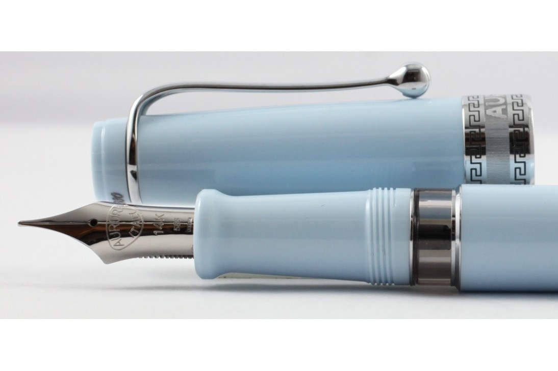 Aurora Limited Edition Optima Light Blue with Silver Trim, Flexible Fine Nib Fountain Pen