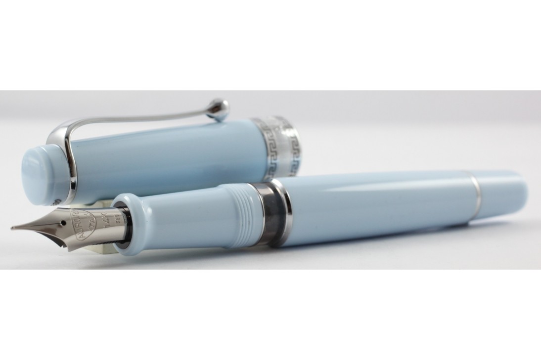 Aurora Limited Edition Optima Light Blue with Silver Trim, Flexible Fine Nib Fountain Pen