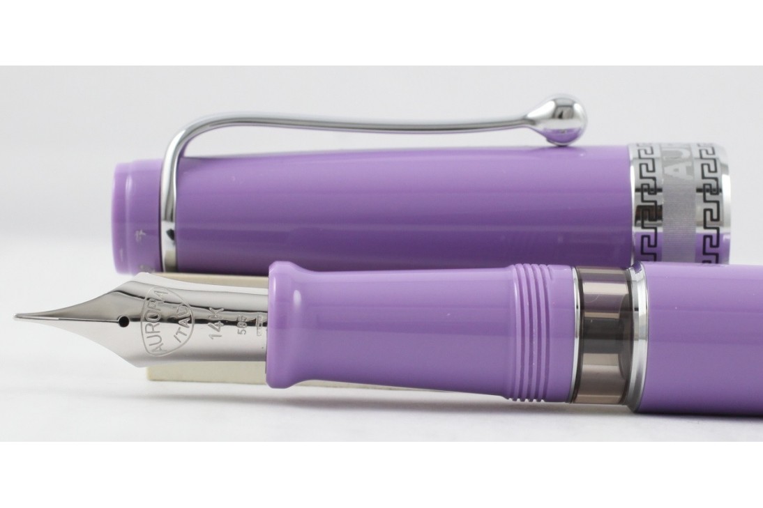 Aurora Limited Edition Optima Purple With Silver Trim, Flexible Fine Nib Fountain Pen