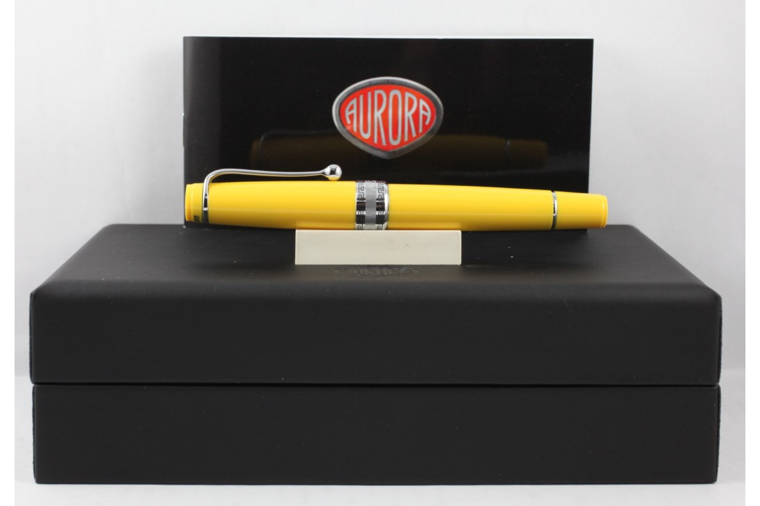Aurora Limited Edition Optima Yellow with Silver Trim, Flexible Fine Nib Fountain Pen
