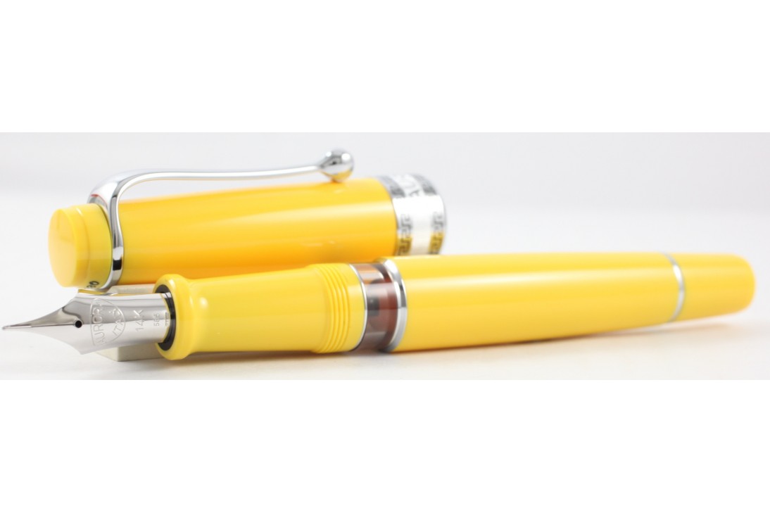 Aurora Limited Edition Optima Yellow with Silver Trim, Flexible Fine Nib Fountain Pen