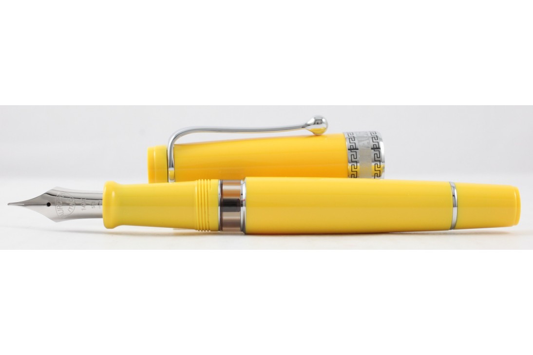 Aurora Limited Edition Optima Yellow with Silver Trim, Flexible Fine Nib Fountain Pen