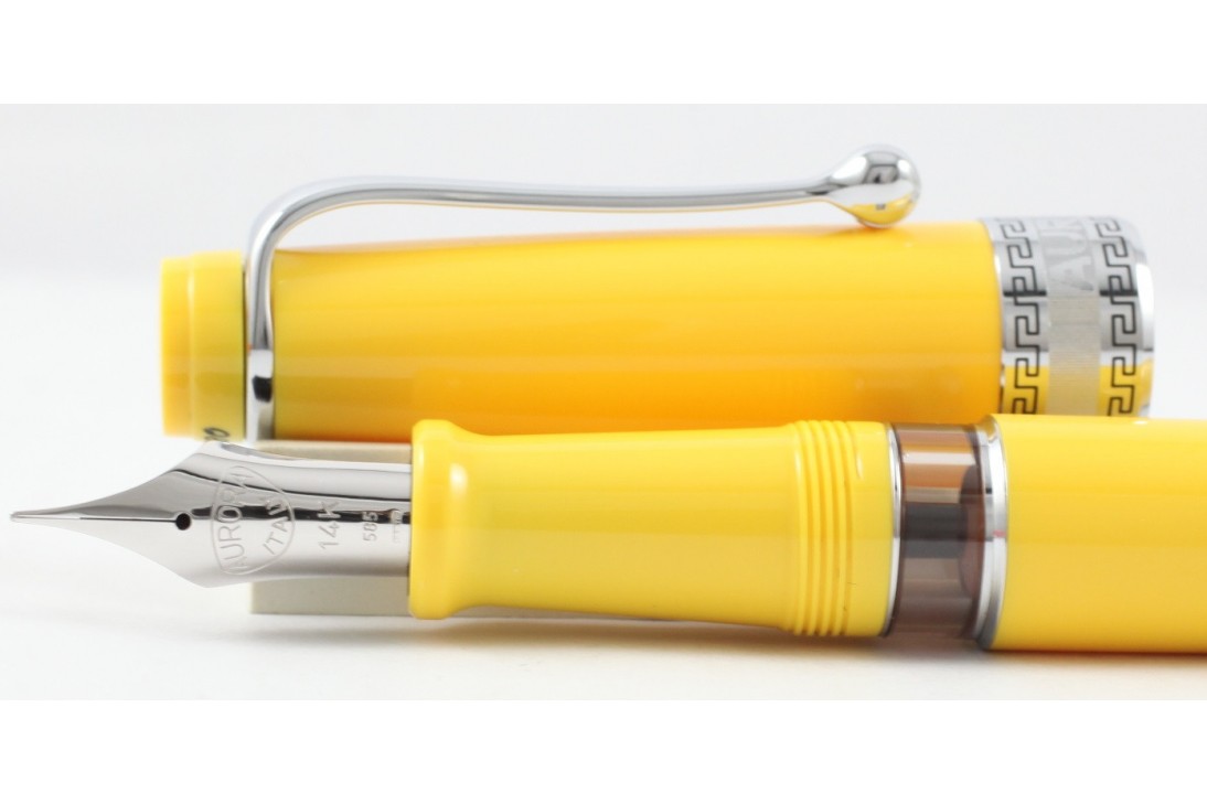 Aurora Limited Edition Optima Yellow with Silver Trim, Flexible Fine Nib Fountain Pen