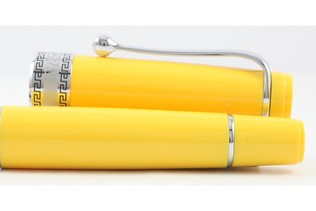 Aurora Limited Edition Optima Yellow with Silver Trim, Flexible Fine Nib Fountain Pen