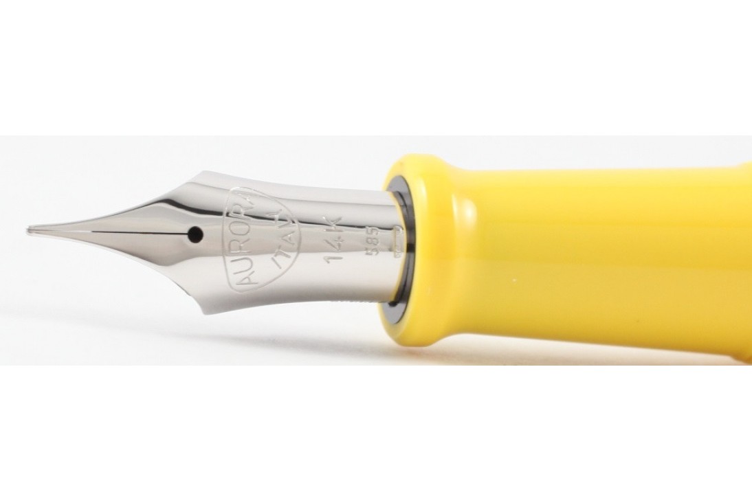 Aurora Limited Edition Optima Yellow with Silver Trim, Flexible Fine Nib Fountain Pen