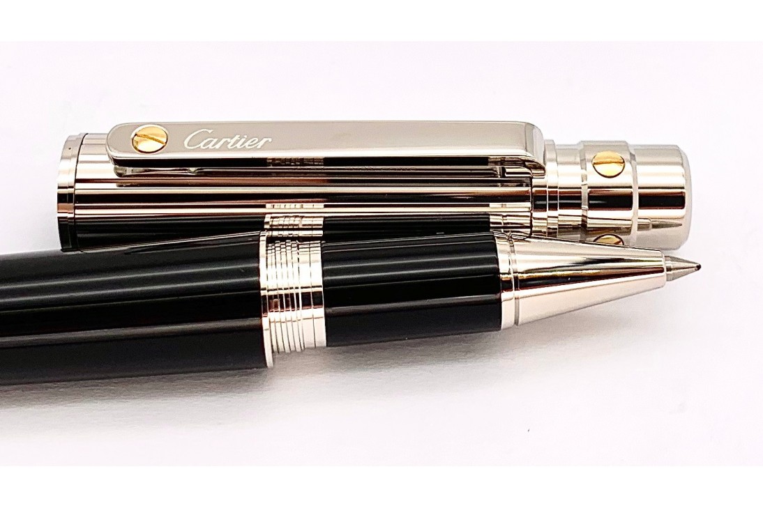 Cartier OP000116 Santos de Cartier Large Godrons Decor Metal Composite Palladium and Gold Finishes Roller Pen