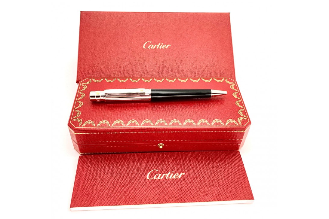Cartier OP000117 Santos de Cartier Large Godrons Decor Metal Composite Palladium and Gold Finishes Ball Pen