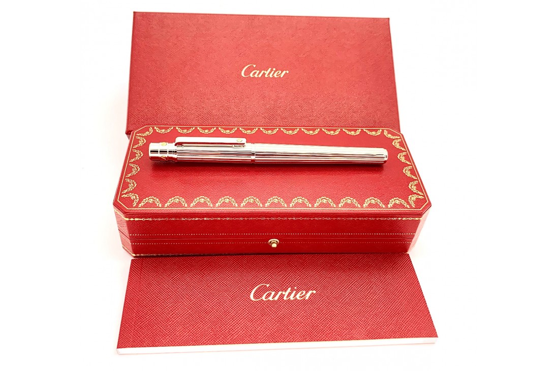 Cartier OP000118 Santos de Cartier Large Godrons Decor Metal Palladium and Gold Finishes Roller Pen