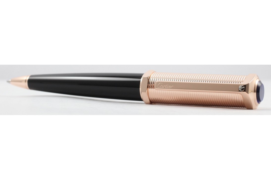 Cartier OP000161 Santos Dumont Black Composite Body Screw Thread Guiloche Pink Gold Ball Pen