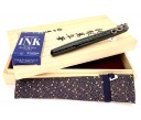 Nakaya Piccolo Long Writer Kuro Tamenuri Fountain Pen with Dragon Stopper