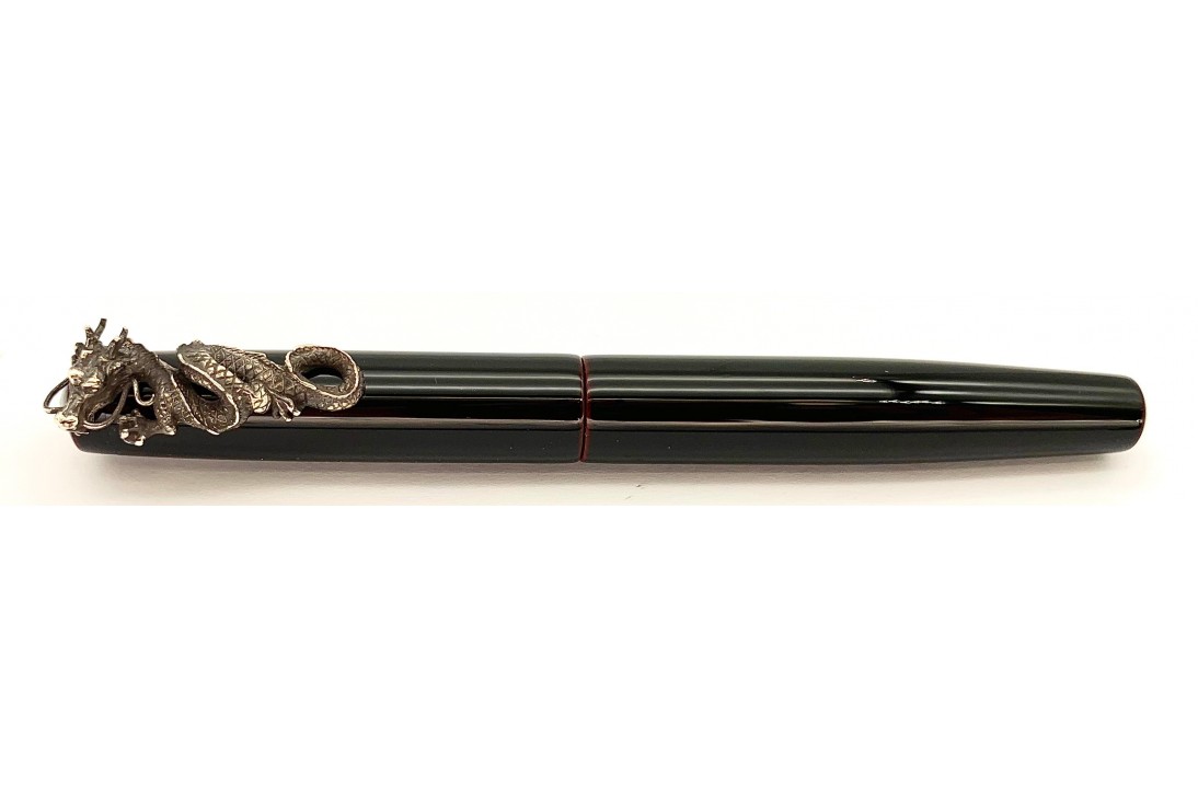 Nakaya Piccolo Long Writer Kuro Tamenuri Fountain Pen with Dragon Stopper