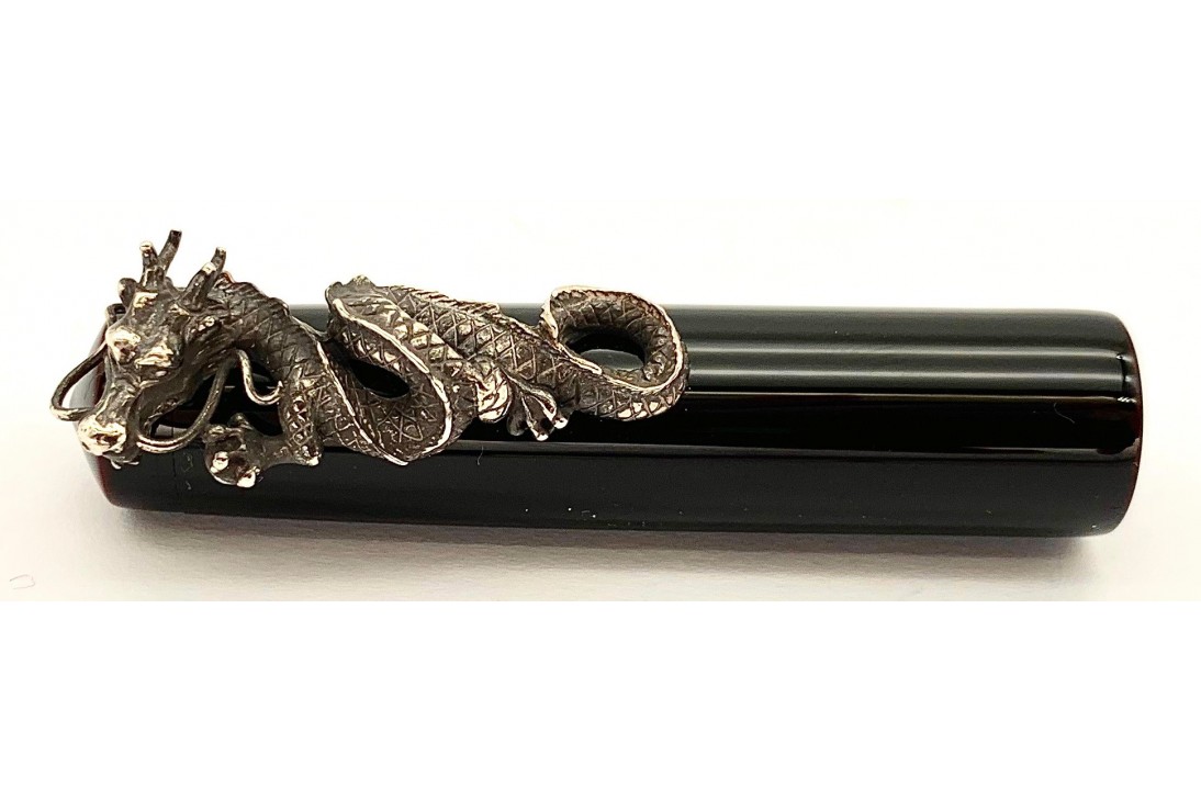 Nakaya Piccolo Long Writer Kuro Tamenuri Fountain Pen with Dragon Stopper