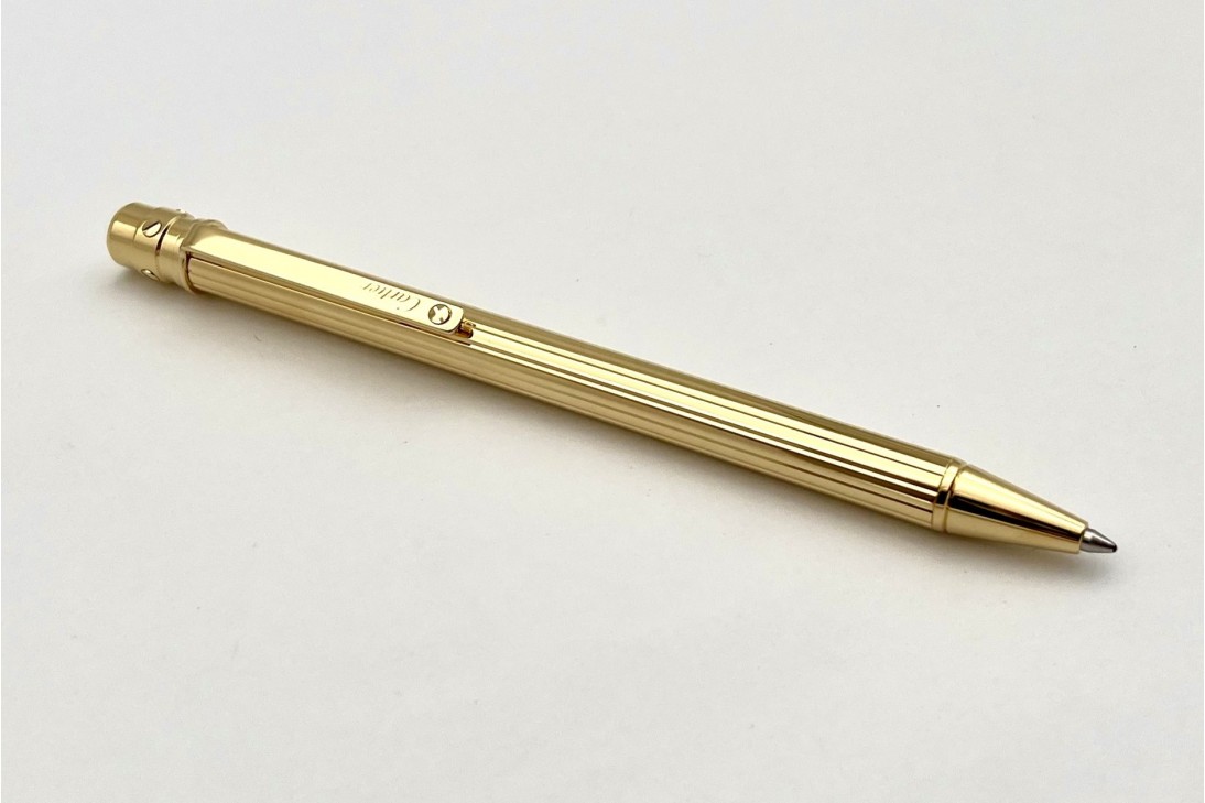 Cartier OP000140 Santos Vertical Godron Gold Plated Ball Pen