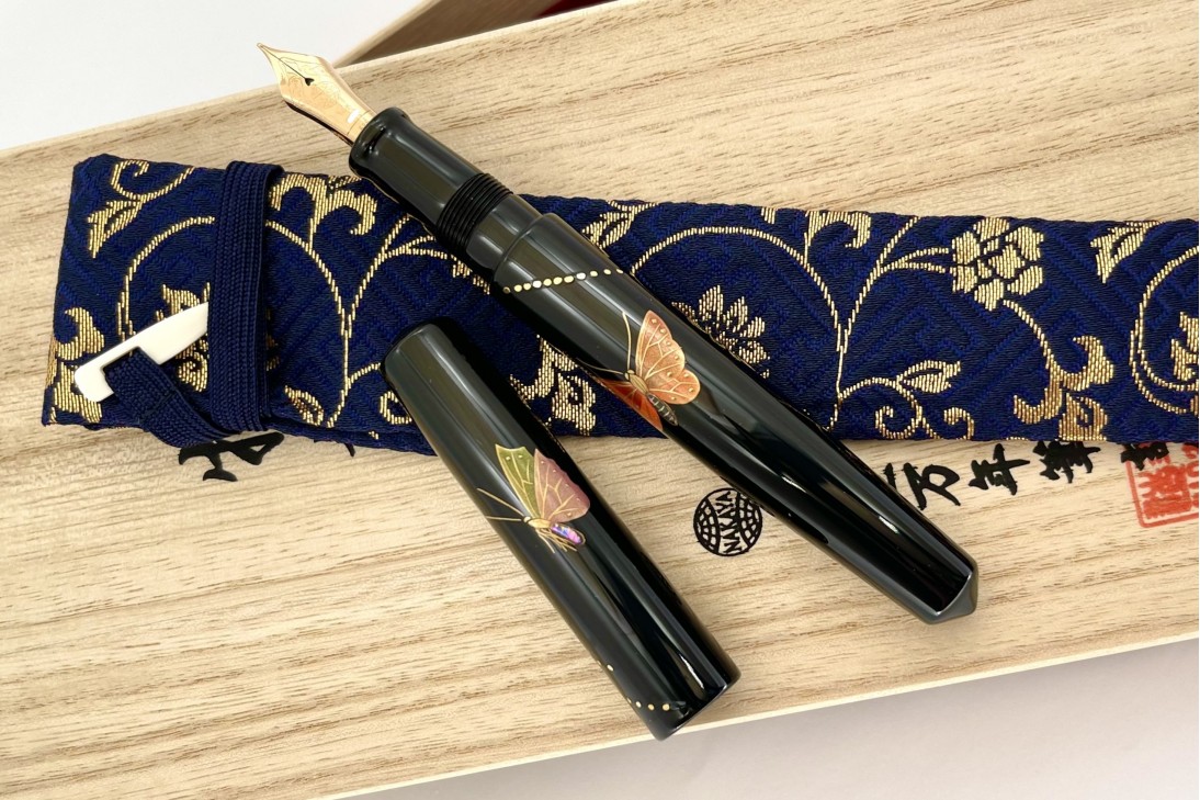 Nakaya Piccolo Long Cigar Maki-e Butterfly Kuro-Roiro Fountain Pen