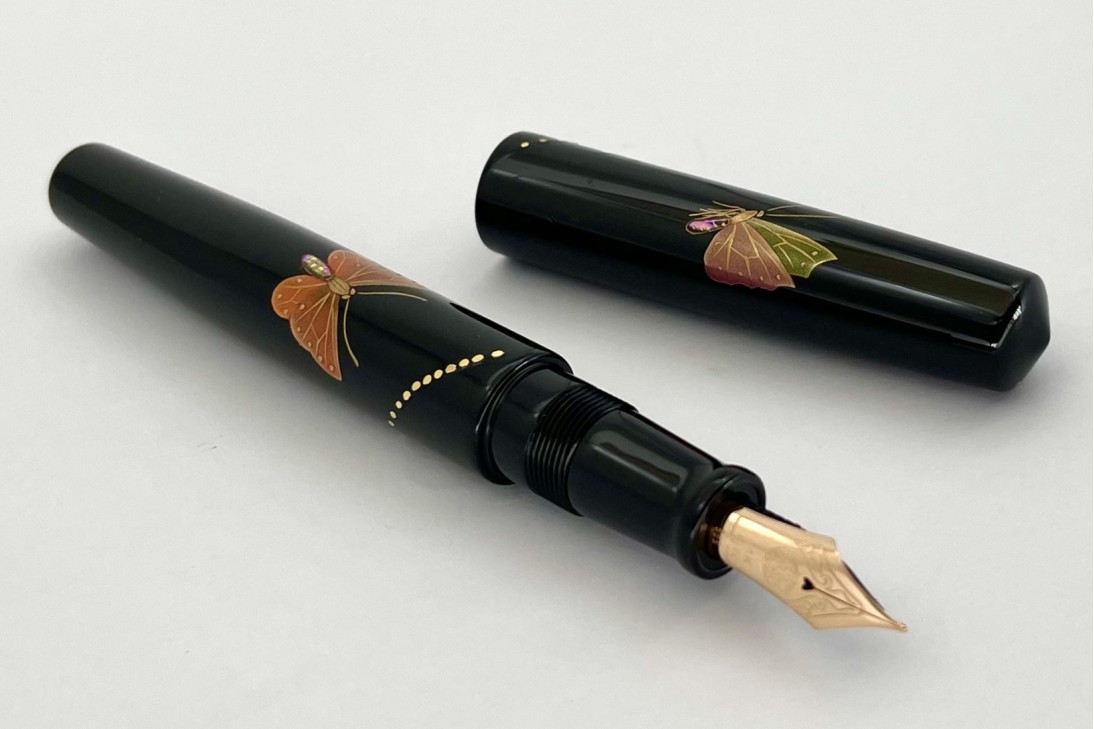Nakaya Piccolo Long Cigar Maki-e Butterfly Kuro-Roiro Fountain Pen