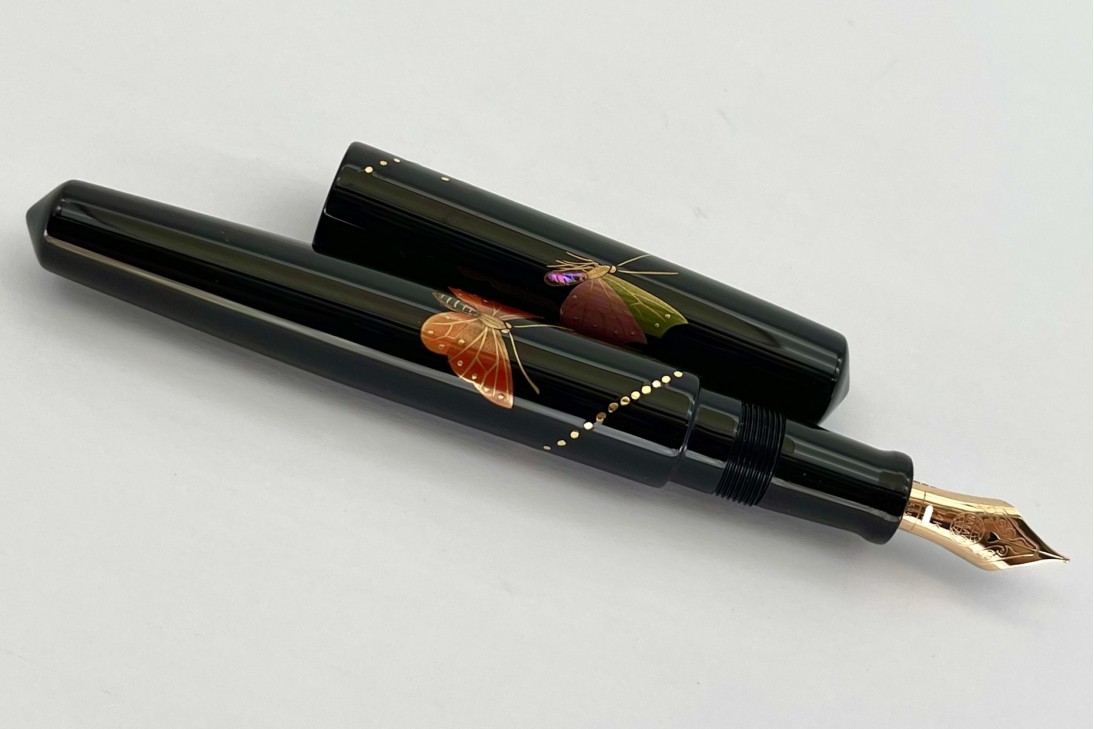 Nakaya Piccolo Long Cigar Maki-e Butterfly Kuro-Roiro Fountain Pen