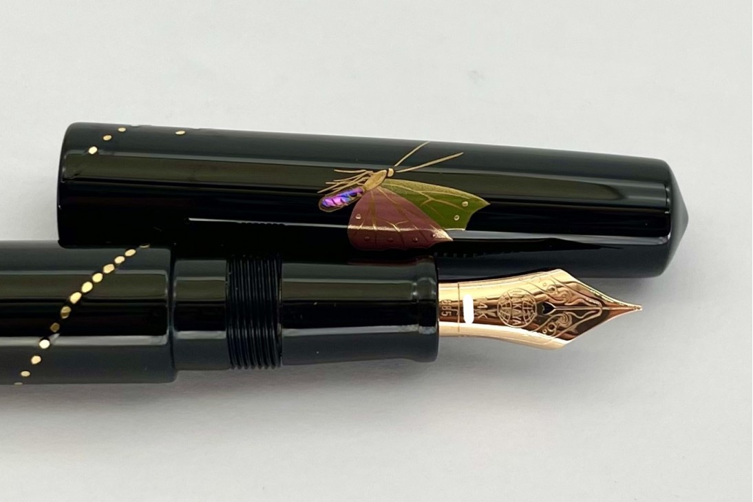 Nakaya Piccolo Long Cigar Maki-e Butterfly Kuro-Roiro Fountain Pen
