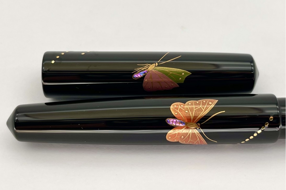 Nakaya Piccolo Long Cigar Maki-e Butterfly Kuro-Roiro Fountain Pen