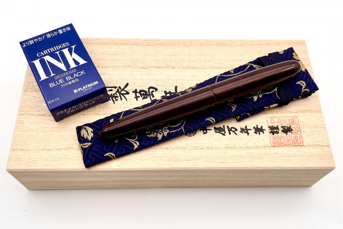 Nakaya Portable Cigar Tamesukashi Ascending Dragon 3 (Aka-tamenuri) Fountain Pen (no.16036)