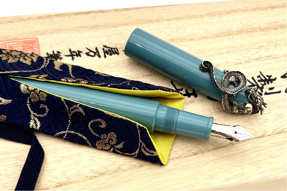 Nakaya Portable Writer Ama-Iro Fountain Pen with Dragon and Jewel Stopper