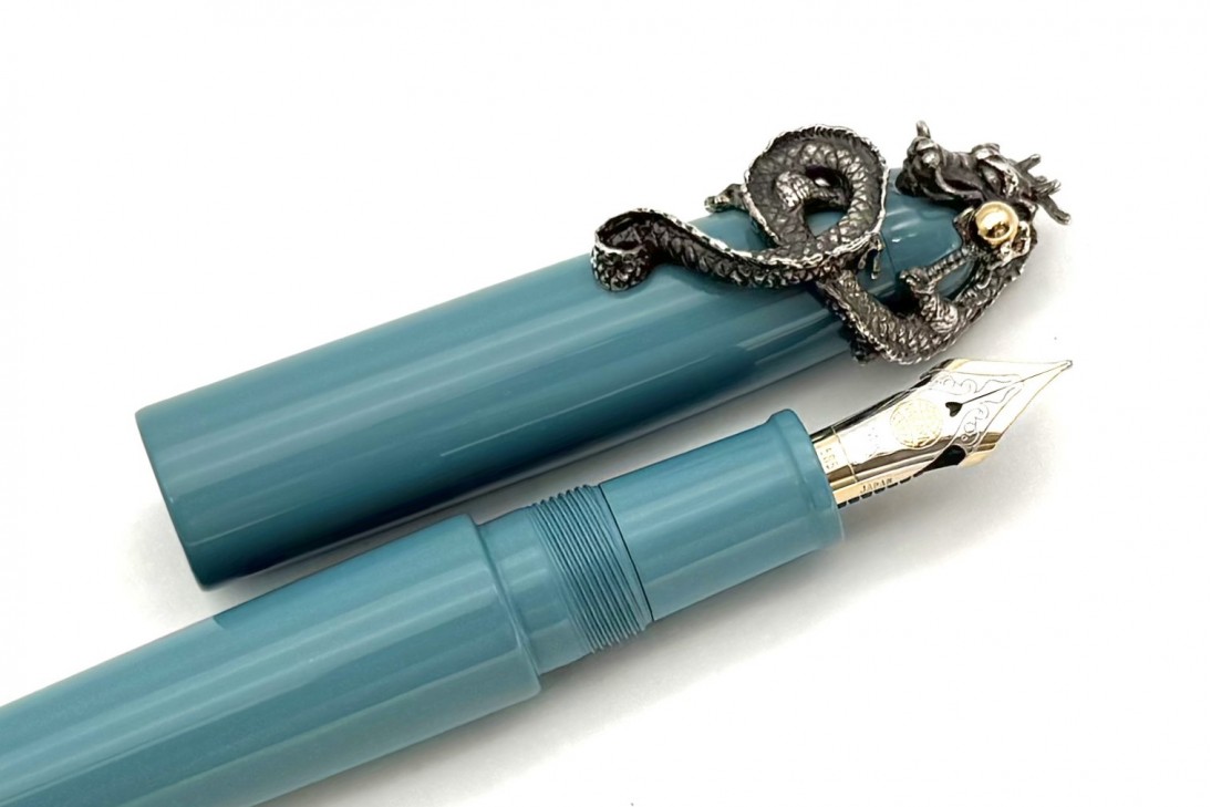 Nakaya Portable Writer Ama-Iro Fountain Pen with Dragon and Jewel Stopper