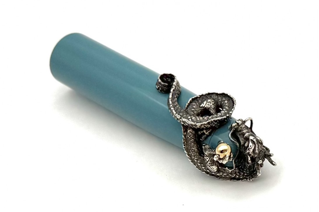 Nakaya Portable Writer Ama-Iro Fountain Pen with Dragon and Jewel Stopper
