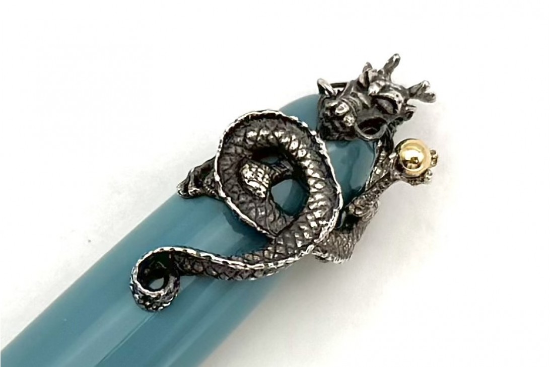 Nakaya Portable Writer Ama-Iro Fountain Pen with Dragon and Jewel Stopper