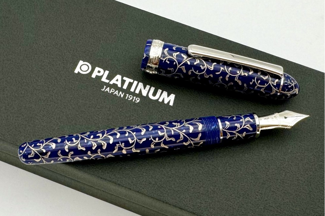 Platinum 3776 Century Celluloid Chinkin Karakusa Blue Rhodium Trim Fountain Pen