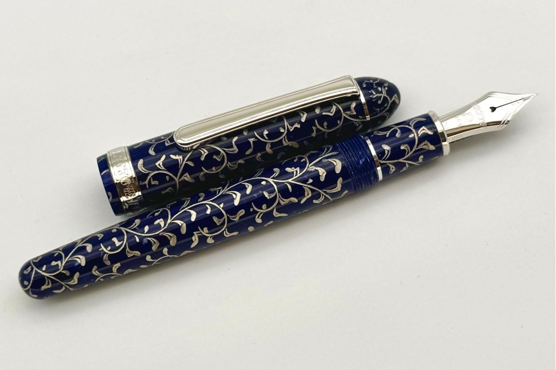 Platinum 3776 Century Celluloid Chinkin Karakusa Blue Rhodium Trim Fountain Pen