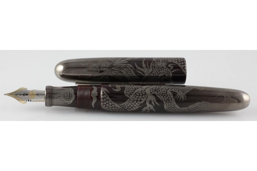 Nakaya Cigar Portable Aka-Tame Gin Bokashi Ascending Silver Dragon Fountain Pen
