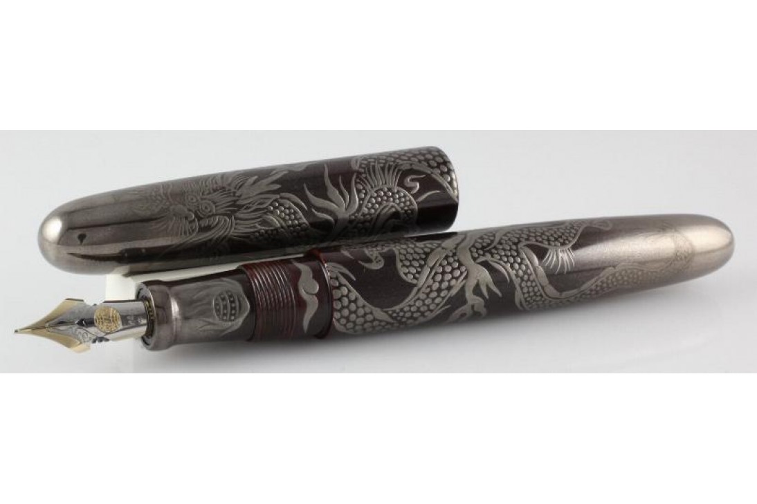 Nakaya Cigar Portable Aka-Tame Gin Bokashi Ascending Silver Dragon Fountain Pen