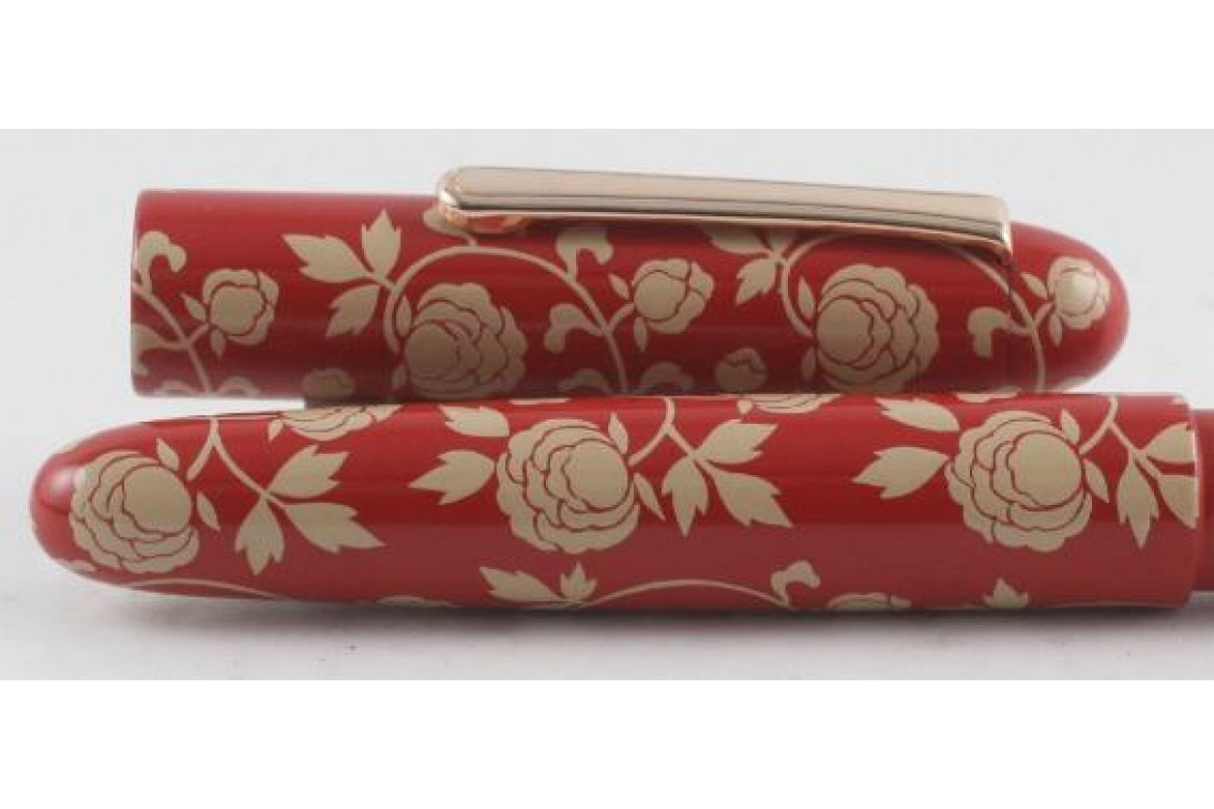 Nakaya Portable Writer Red and White Maki-e Rose Fountain Pen