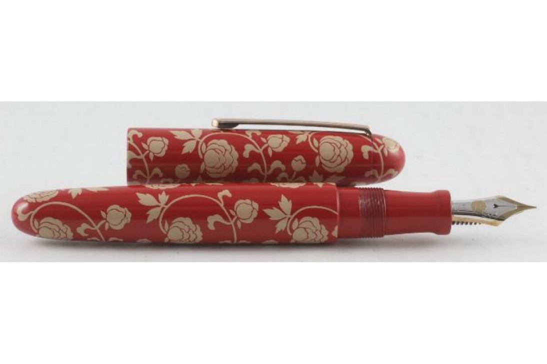 Nakaya Portable Writer Red and White Maki-e Rose Fountain Pen