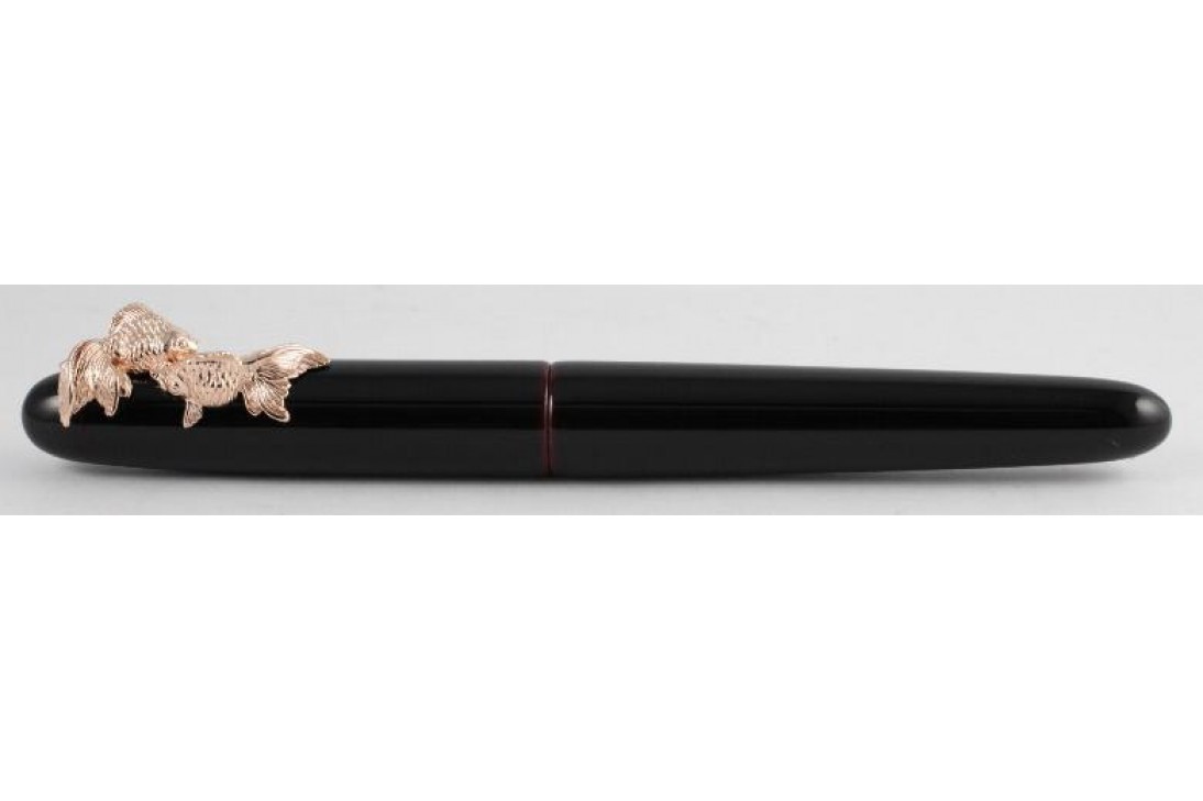 Nakaya Portable Writer Kuro Tamenuri with Gold Fish Anti-roll Fountain Pen