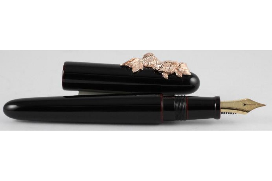 Nakaya Portable Writer Kuro Tamenuri with Gold Fish Anti-roll Fountain Pen