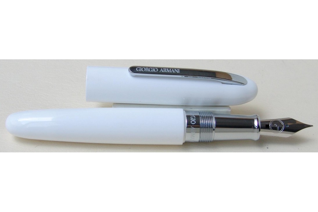 Giorgio Armani Montenapoleone White with Chrome Trim Fountain Pen
