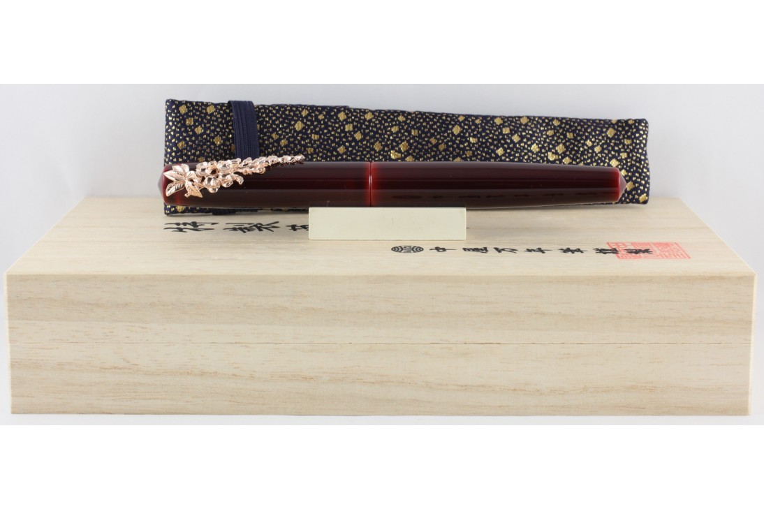 Nakaya Piccolo Long Writer Aka Tamenuri with Wisteria Stopper Fountain Pen