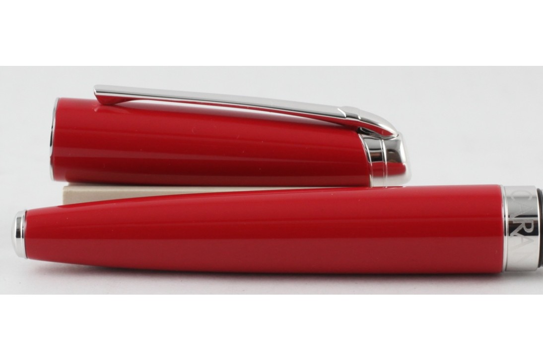 Caran d'Ache Leman Scarlet Red Rhodium Plated Trim Roller Ball Pen