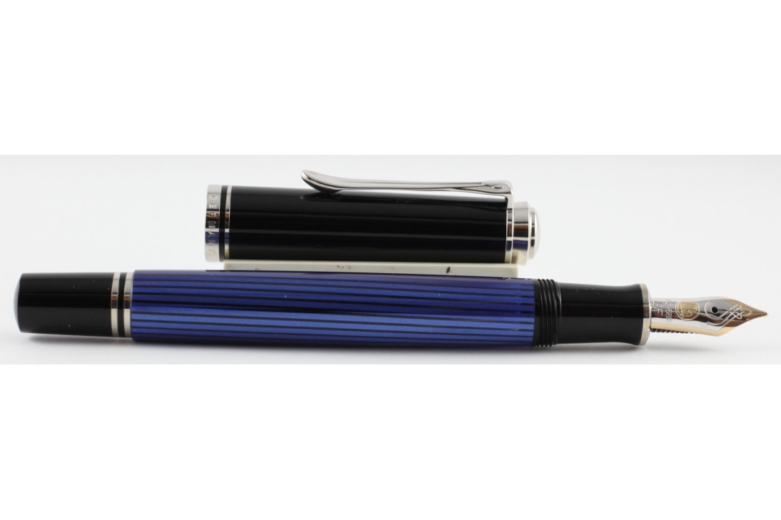 Pelikan Souveran M405 Blue and Black Silver Plated Trim Fountain Pen (New Logo)