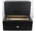 Wolf 23 pcs Display case with Glass Top in Black Teju Lizard Leather