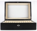 Wolf 23 pcs Display case with Glass Top in Black Teju Lizard Leather