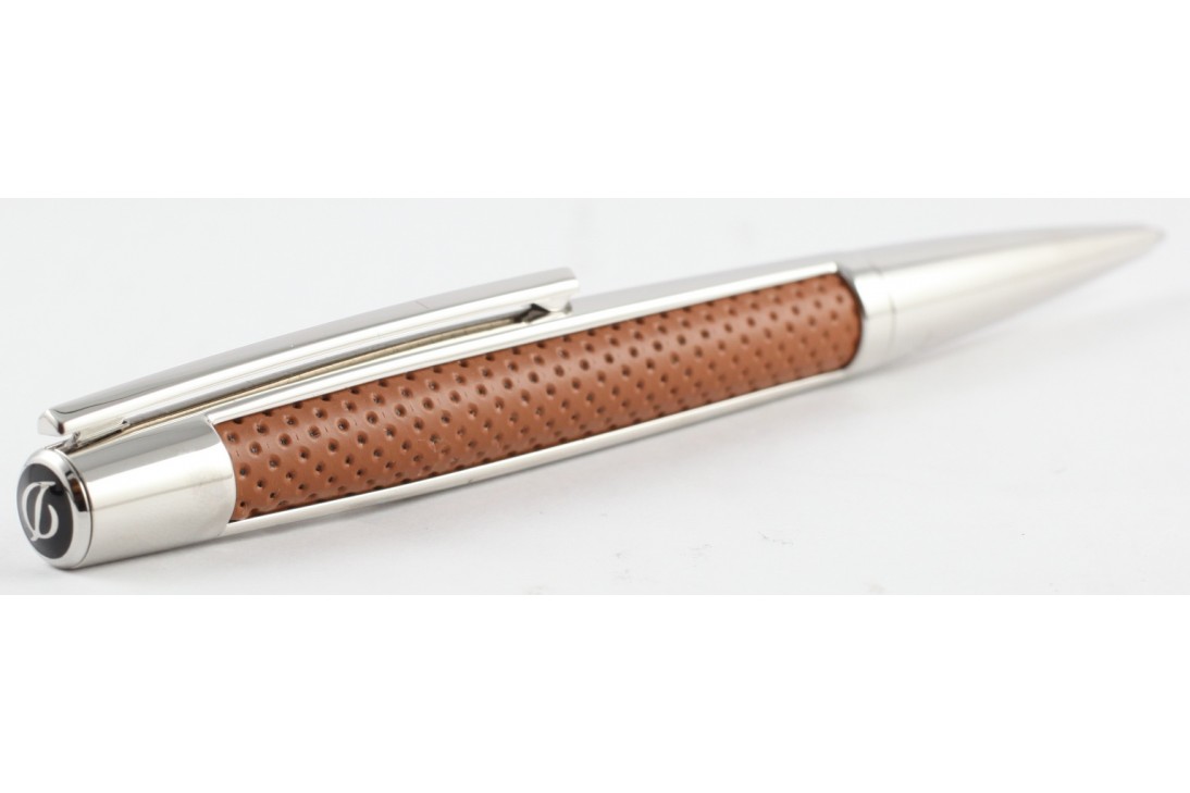 S.T. Dupont Defi Brown Leather and Palladium Ball Pen