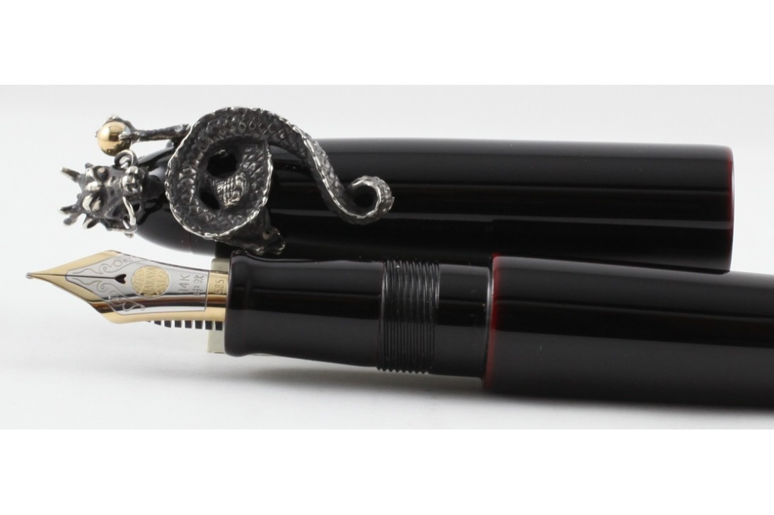 Nakaya Portable Writer Kuro Tamenuri with Dragon 2 Stopper Fountain Pen