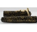Nakaya Piccolo Long Writer Chinkin Housouge (Black and Gold) with Snake Stopper with Emerald Eyes Fountain Pen