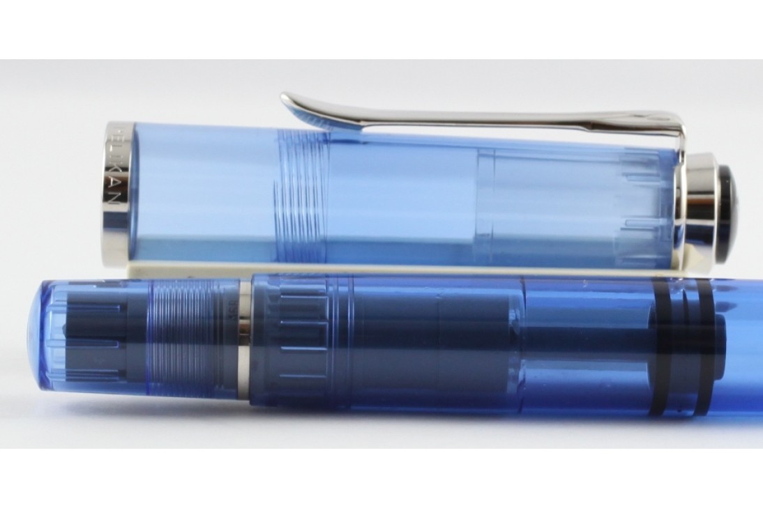 Pelikan Classic M205 Blue Demonstrator Fountain Pen New Model with Chrome Ring Top