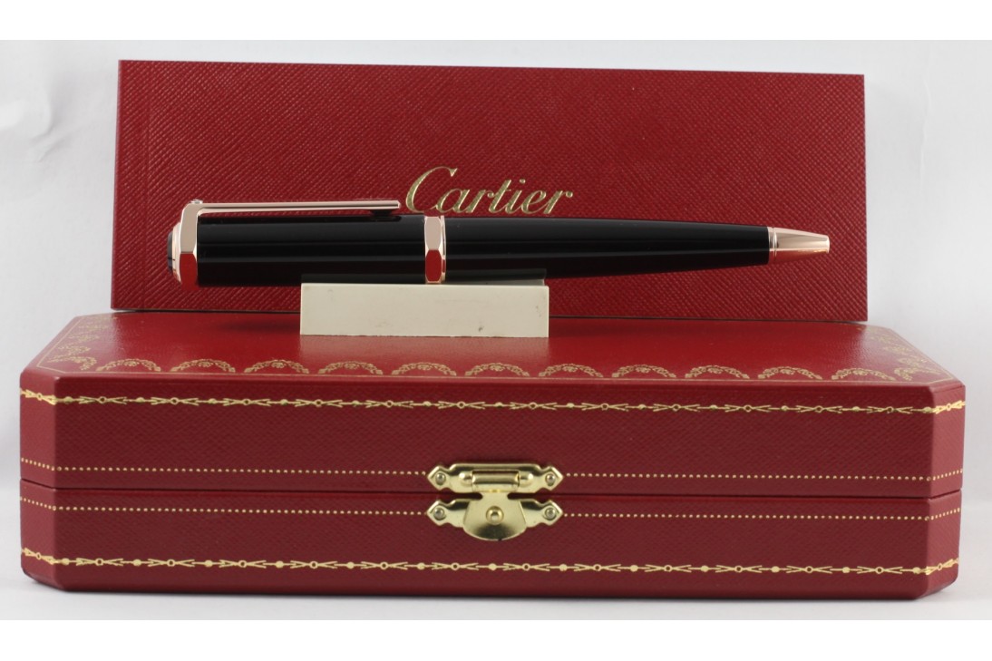 Cartier OP000157 Santos-Dumont Black Composite Pink Gold Trim Ball Pen