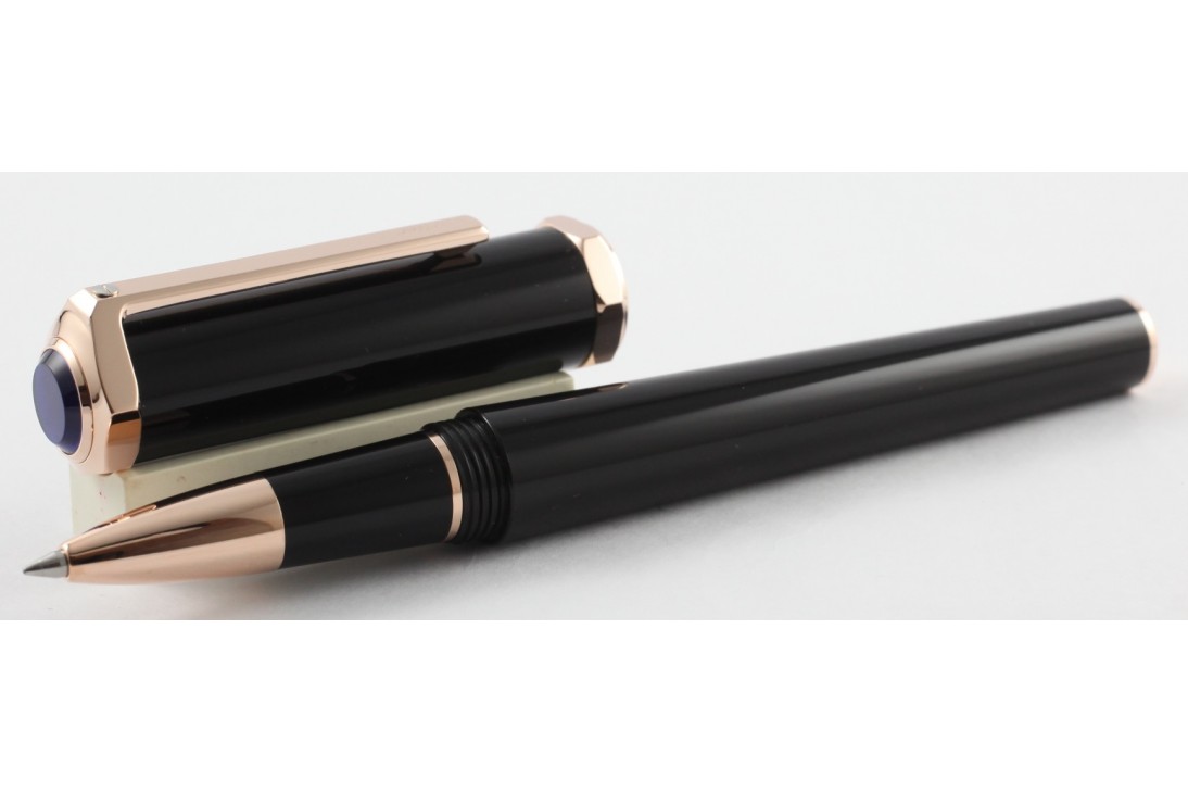 Cartier OP000158 Santos-Dumont Black Composite Pink Gold Trim Roller Ball Pen