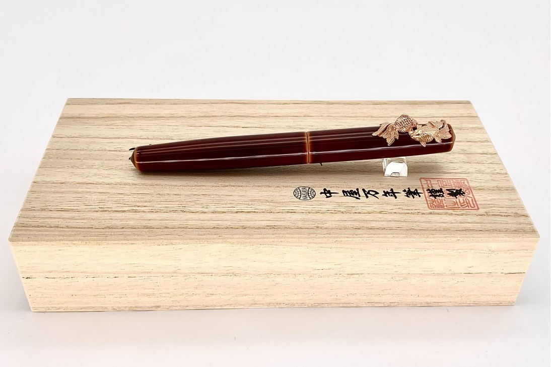 Nakaya Piccolo Long Writer Toki-Tamenuri Fountain Pen with Pinkgold Gold Fishes Stopper