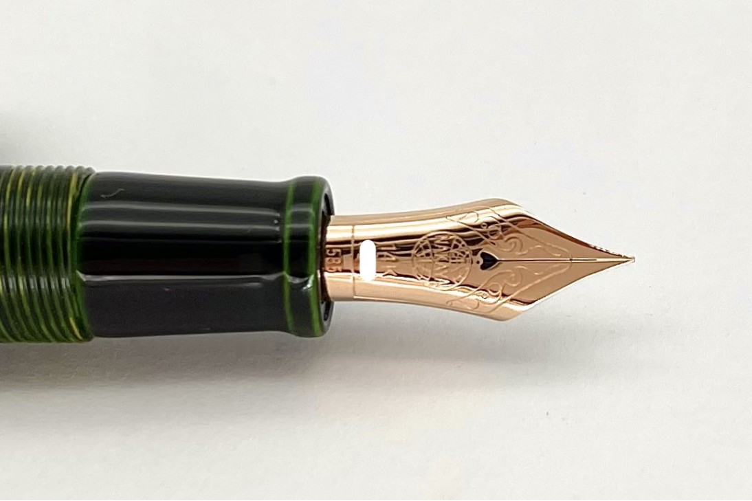 Nakaya Piccolo Long Writer Midori-Tamenuri Fountain Pen with Pink Gold Carp (Koi) Stopper